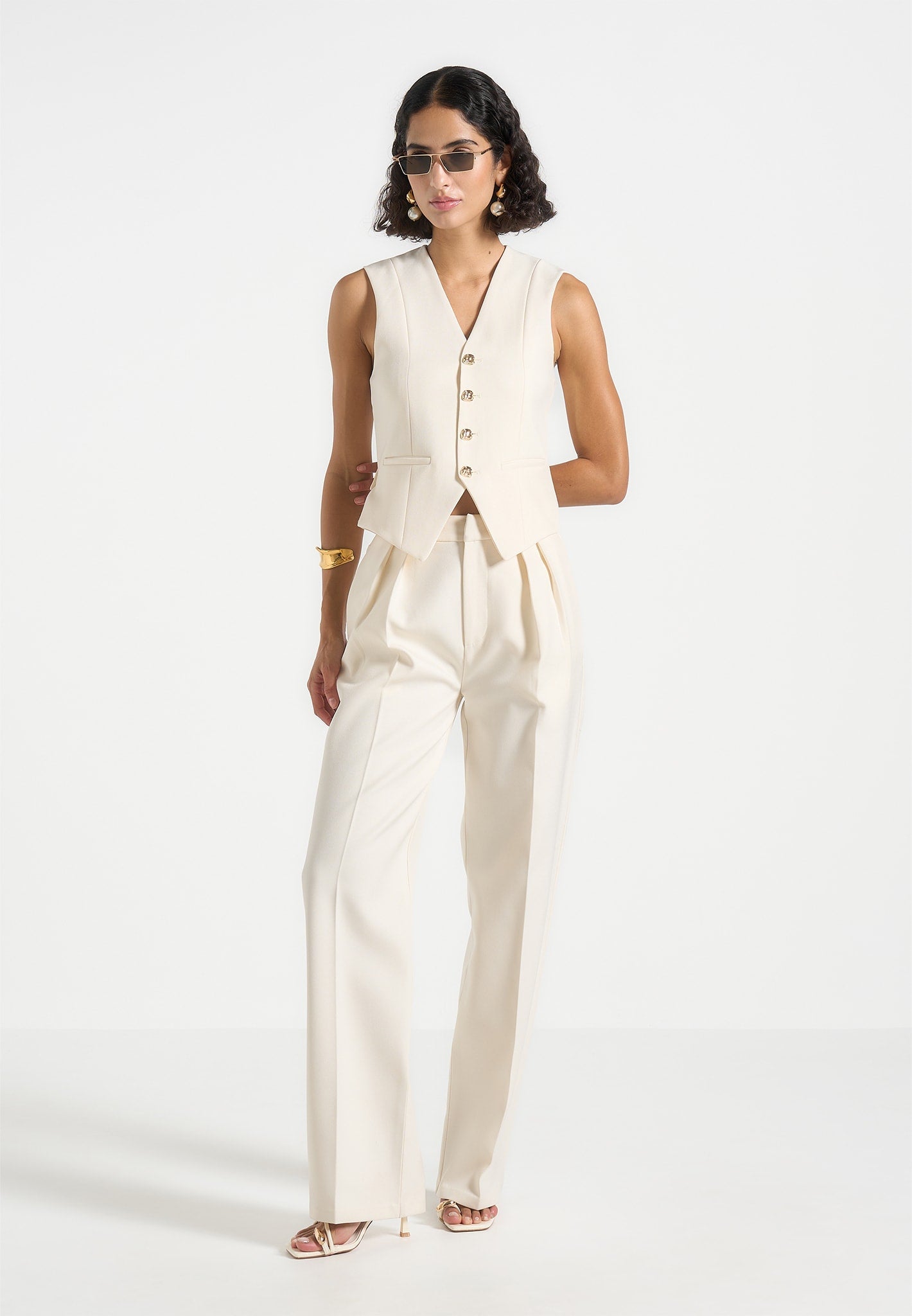 Christine - Tailored Cinch Waistcoat - Cream 