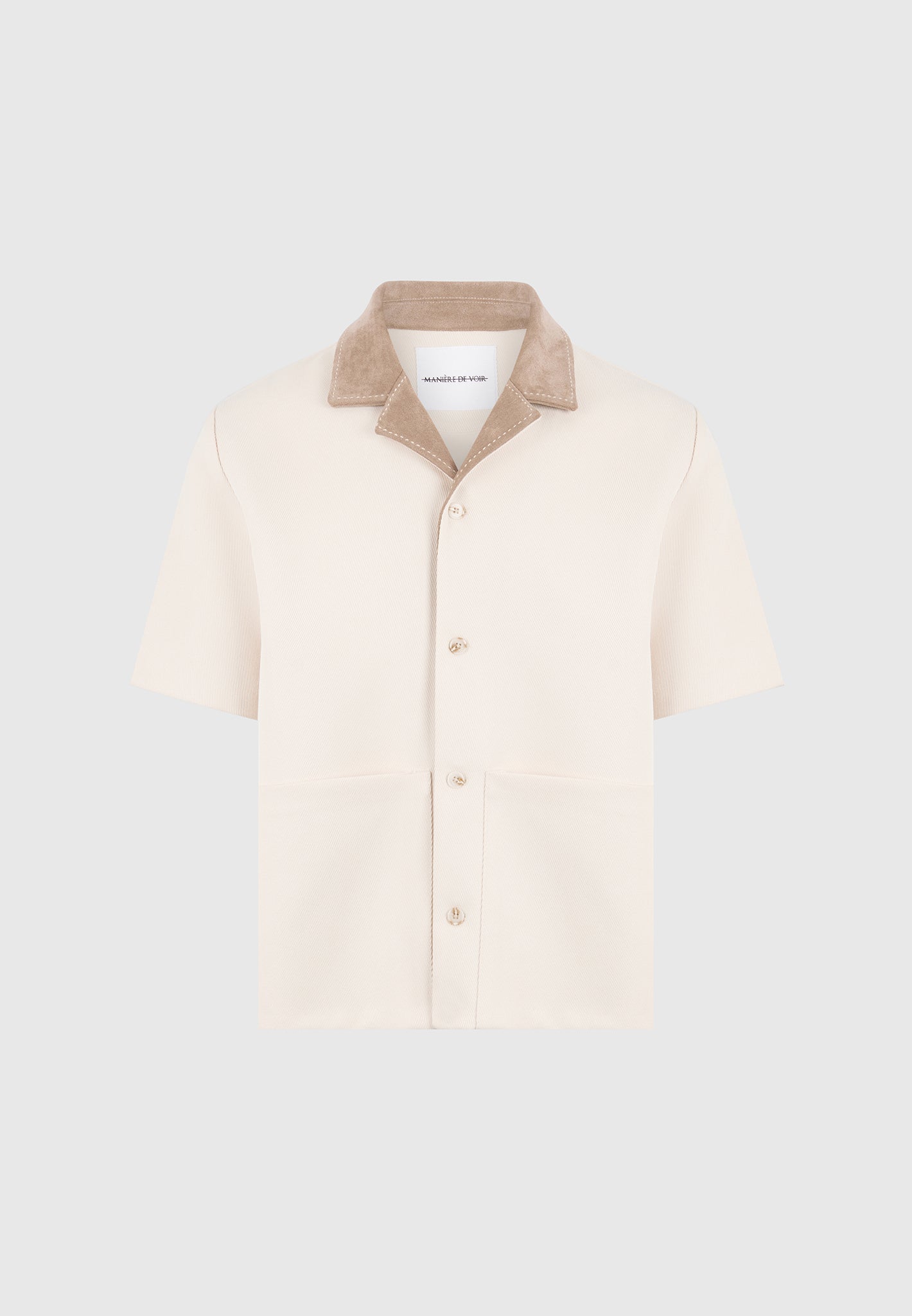 Joel - Twill Shirt with Suede Revere Collar  - Cream