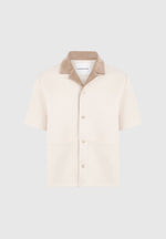 Joel - Twill Shirt with Suede Revere Collar  - Cream