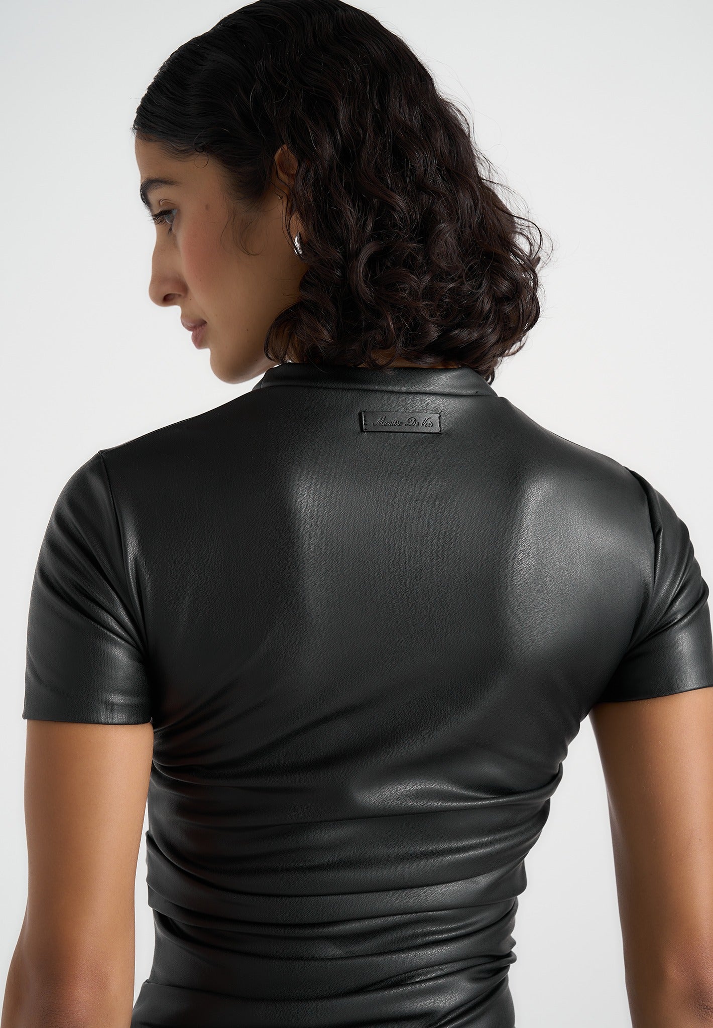 Leather Ruched T-Shirt - Black
