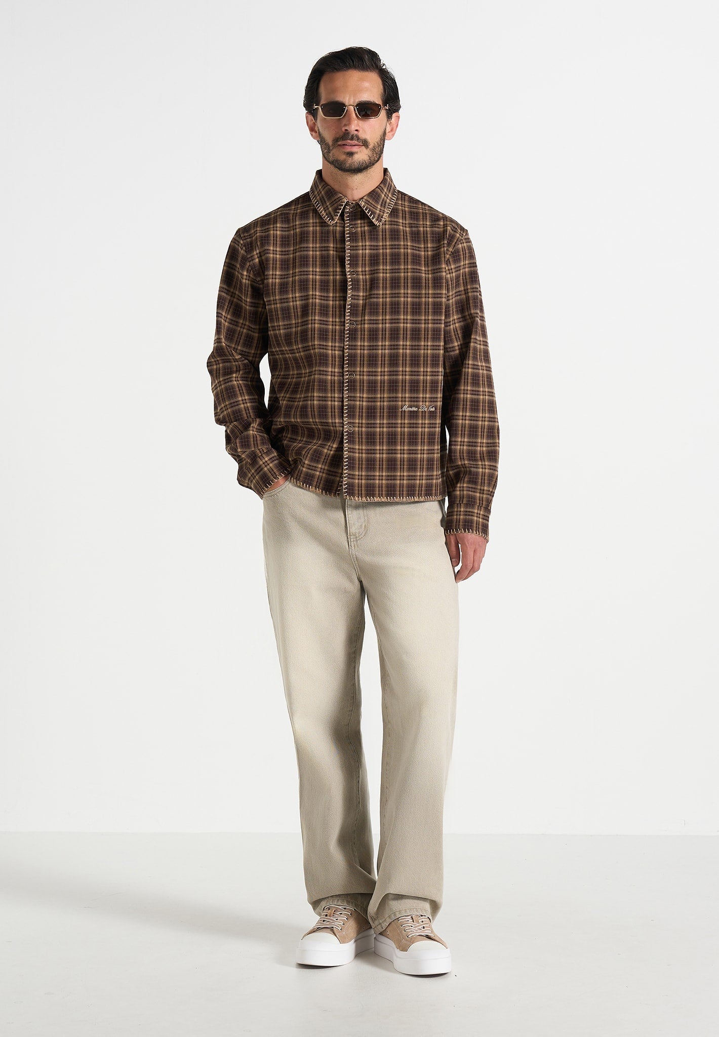 blake-unisex-whipstitch-check-shirt-brown