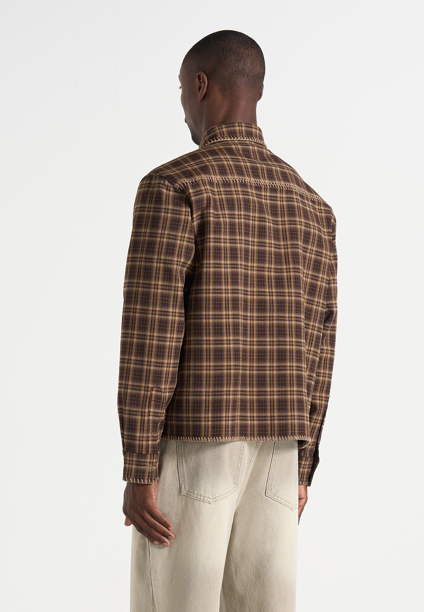 blake-unisex-whipstitch-check-shirt-brown