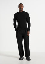 KW003 - Fitted Mock Neck Wool-Blend Sweater - Black