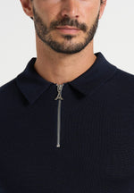 Gilles - Merino Wool Long Sleeve Polo Top With Zip - Marl Grey