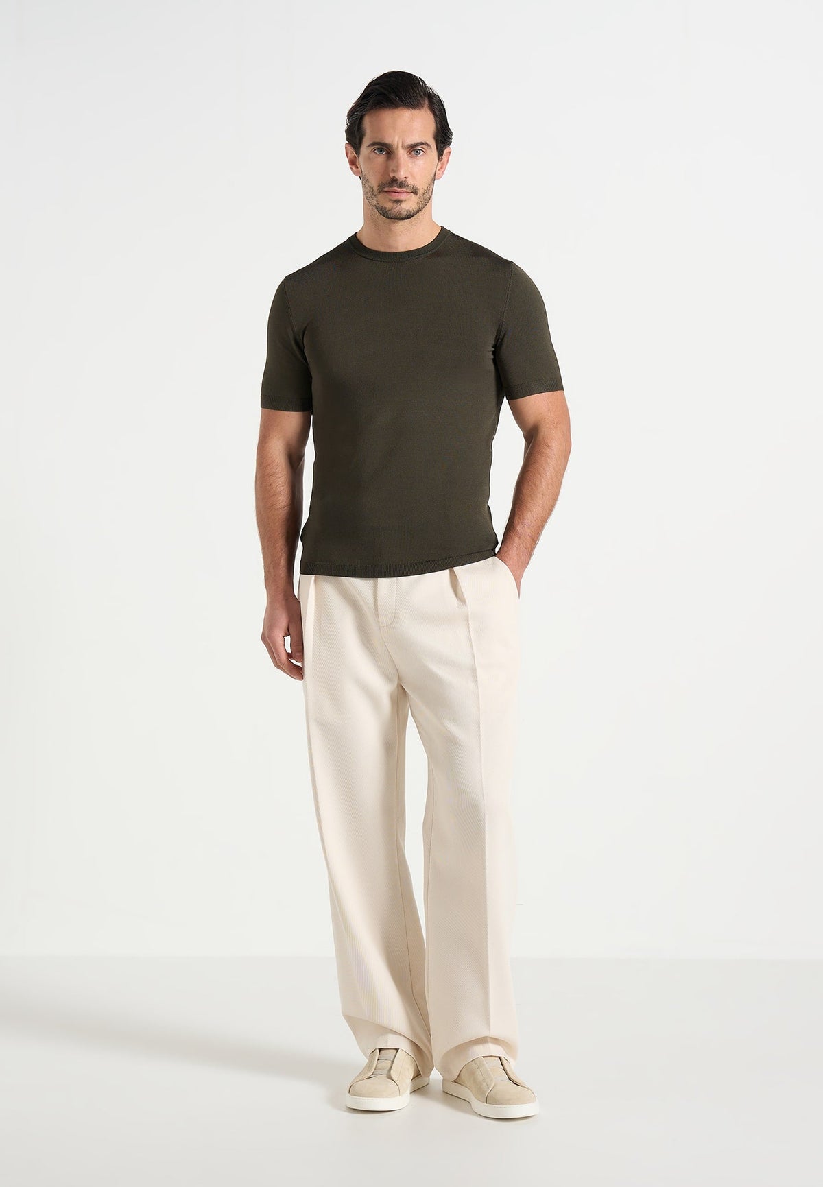 TS010 - Luxe Knitted T-Shirt - Olive