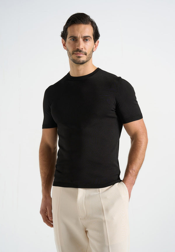 TS010 - Luxe Knitted T-Shirt - Black