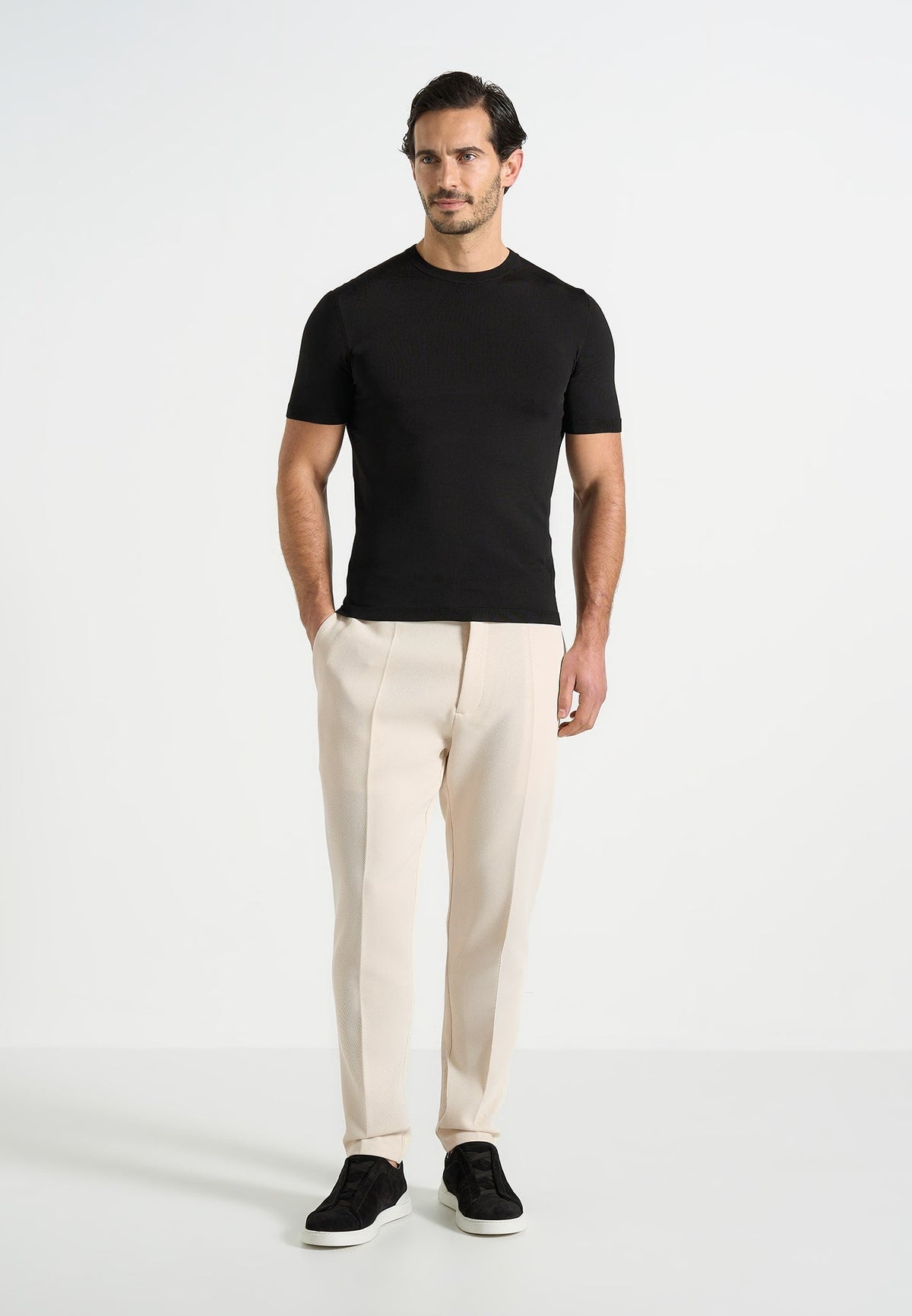 TS010 - Luxe Knitted T-Shirt - Black