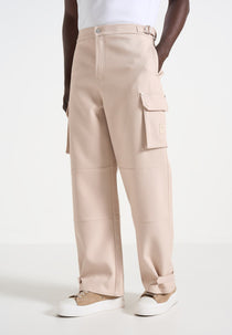 Mathis - Twill Signature Wide Leg Cargo Trousers - Beige