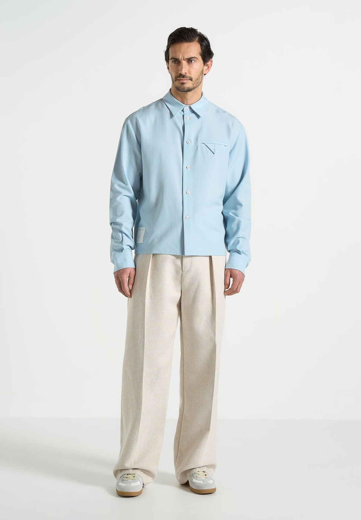 Arlo - Pinstripe Cropped Long Sleeve Shirt - Blue