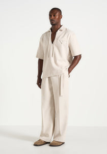 Norbert - Open Collar Textured Drawstring Shirt - Cream