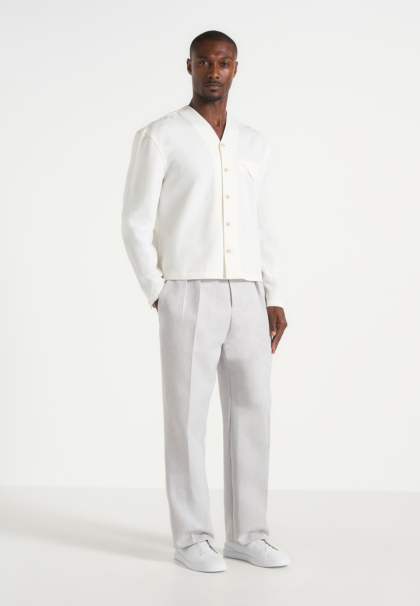 Pierre - Twin Pleat Tailored Pants - Light Grey