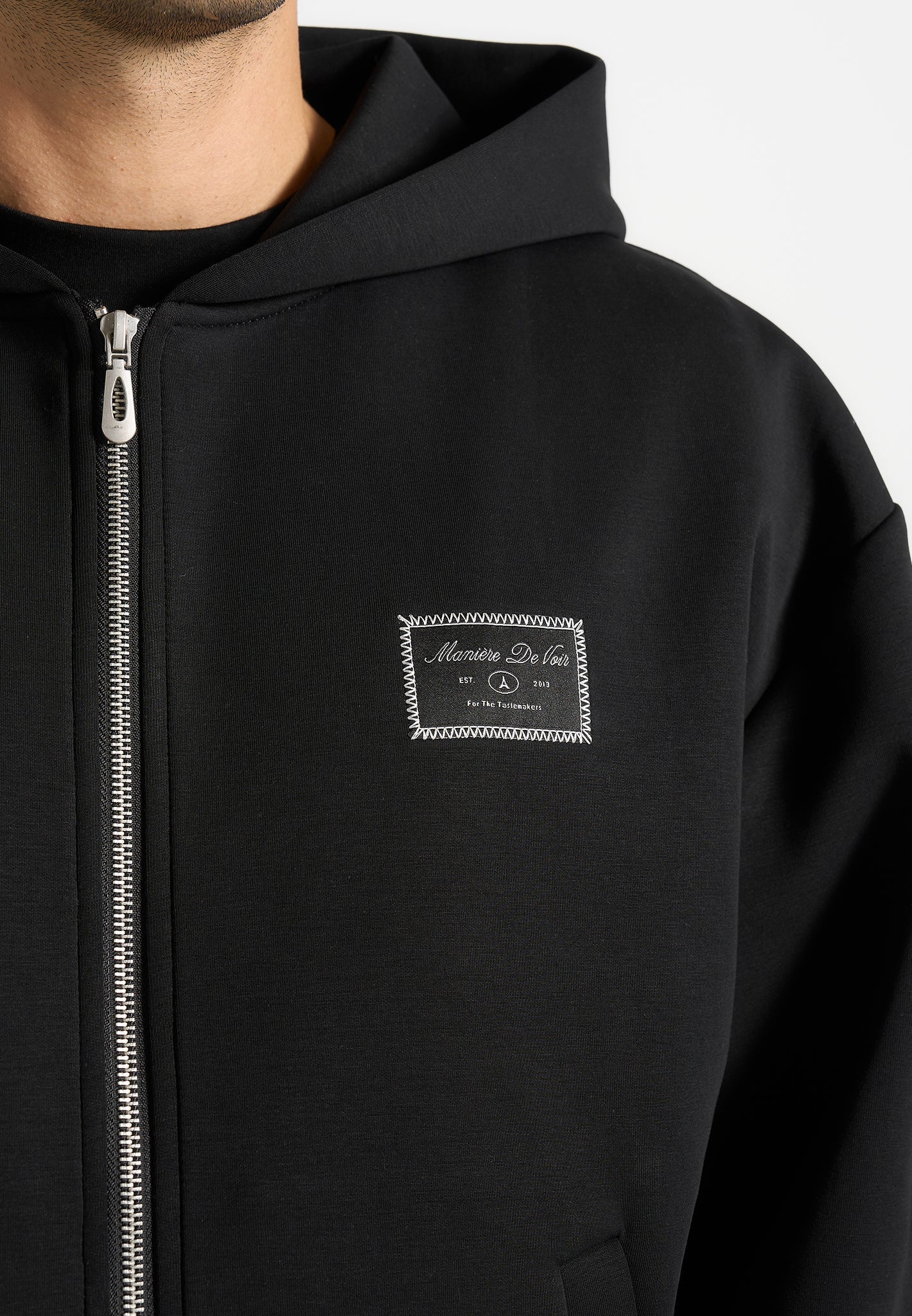 Ray - Unisex Neoprene Cropped Zip Hoodie - Black