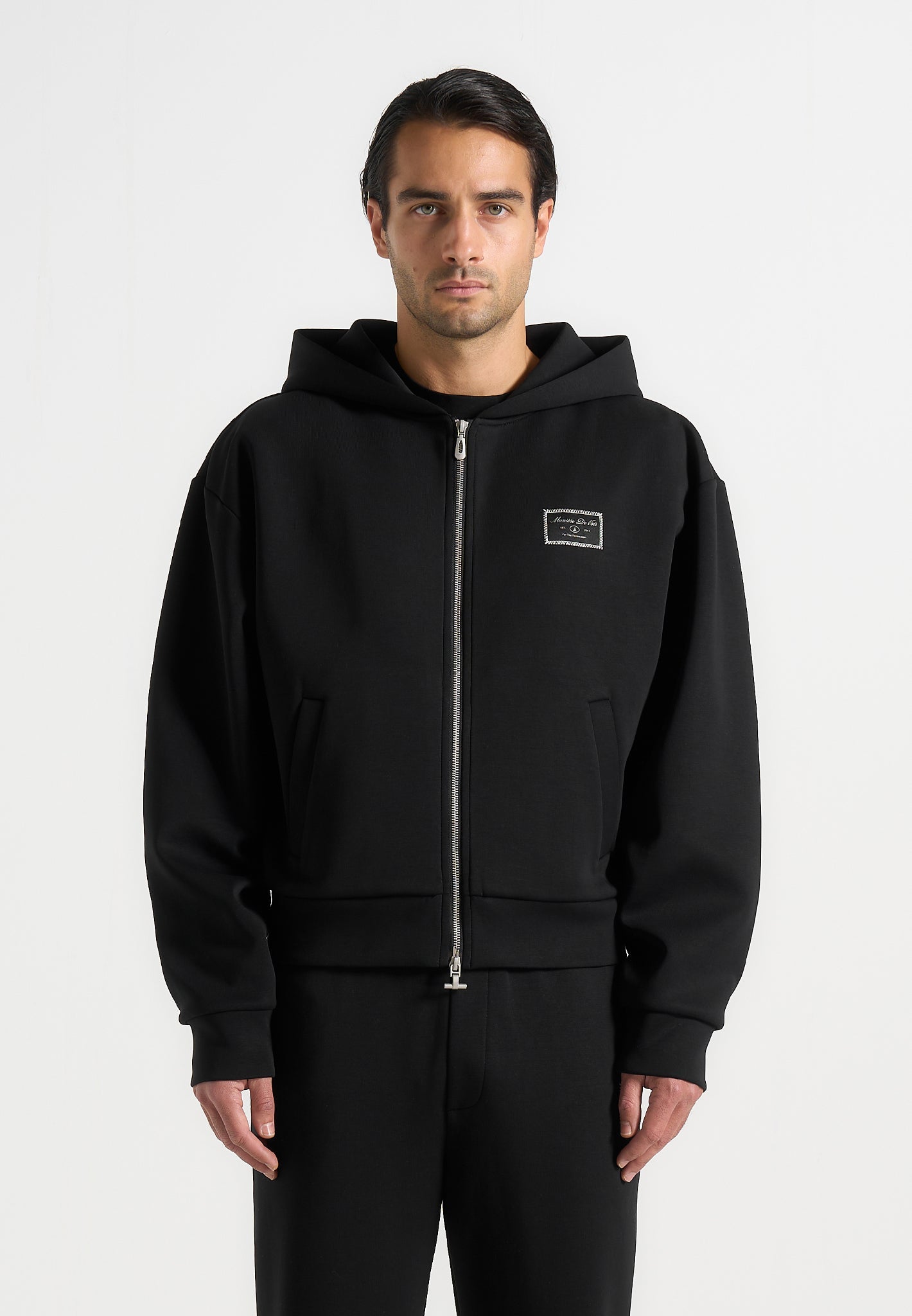 Ray - Unisex Neoprene Cropped Zip Hoodie - Black