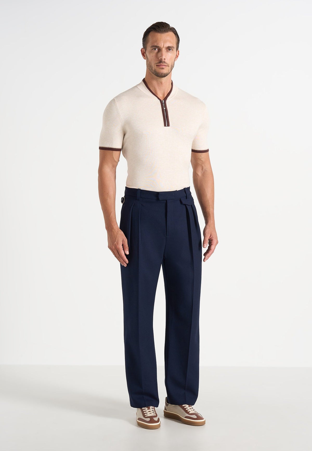 Pierre - Twin Pleat Tailored Pants - Navy