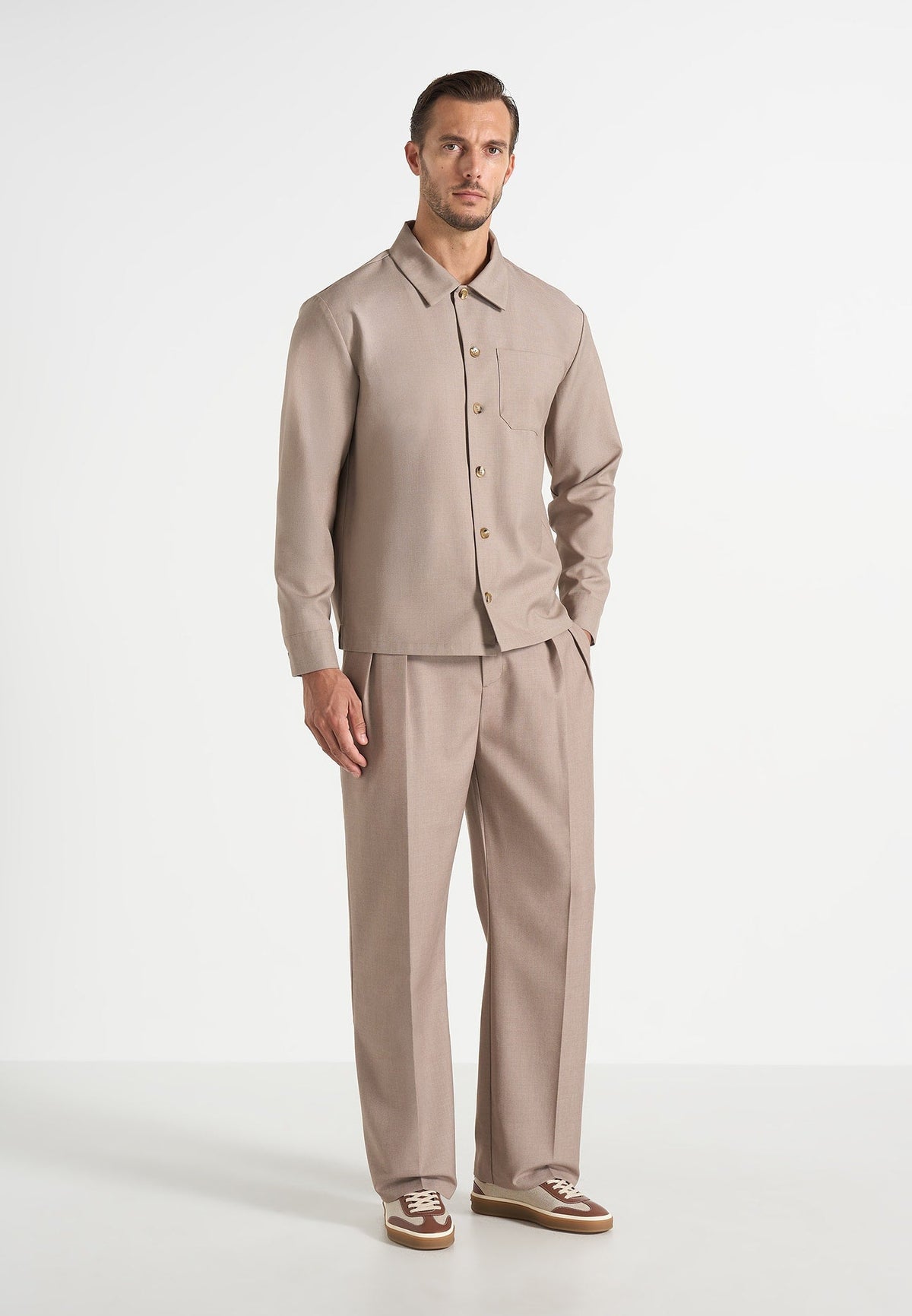 Valentin - Classic Tailored Long Sleeve Shirt - Taupe