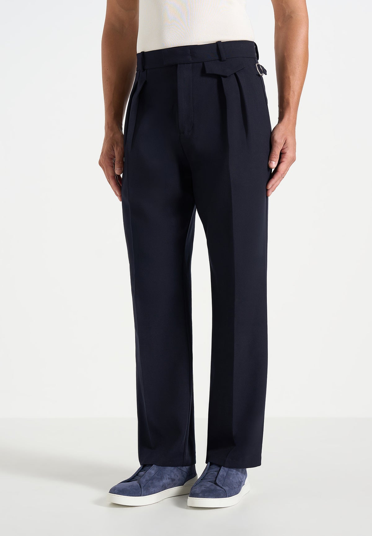 Pierre - Twin Pleat Tailored Wool-Blend Pants - Dark Navy