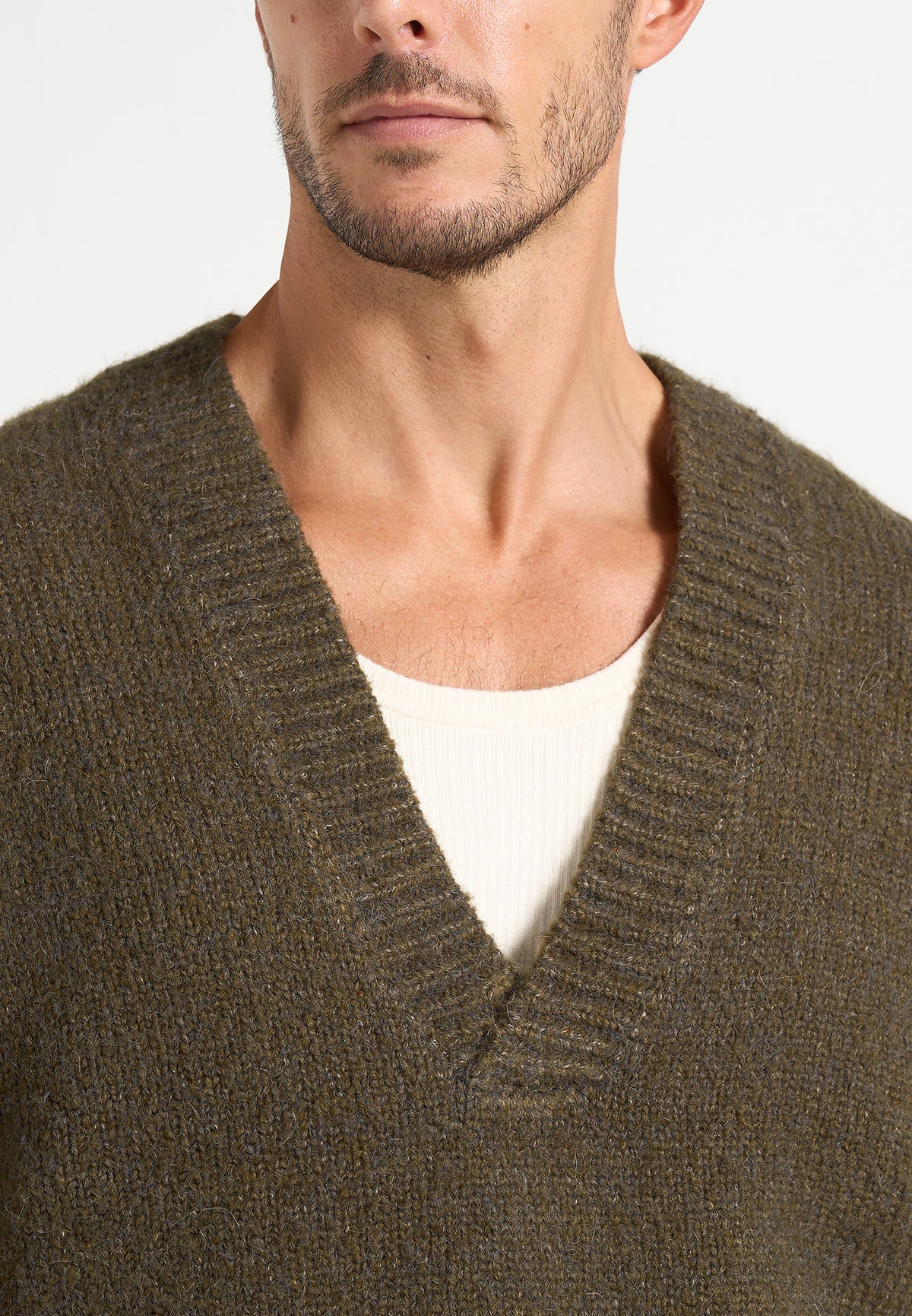 Chad - V-Neck Wool-Blend Knit Jumper - Olive