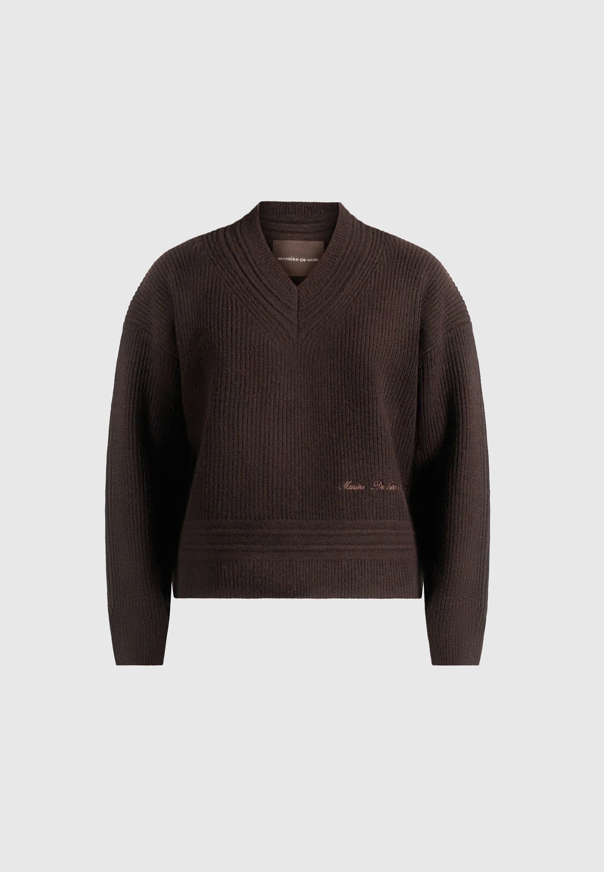 Remi - Signature Ribbed Wool-Blend V-Neck Jumper - Dark Brown