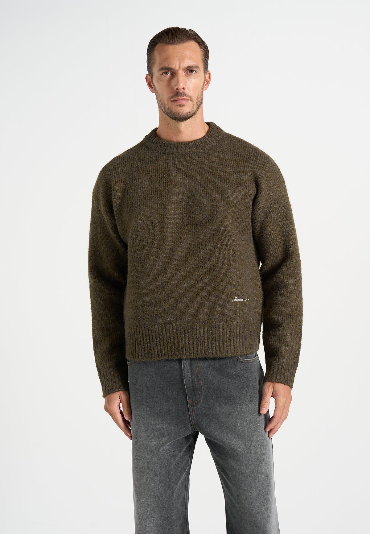 KW001 - Brushed Wool-Blend Knit Signature Jumper - Olive