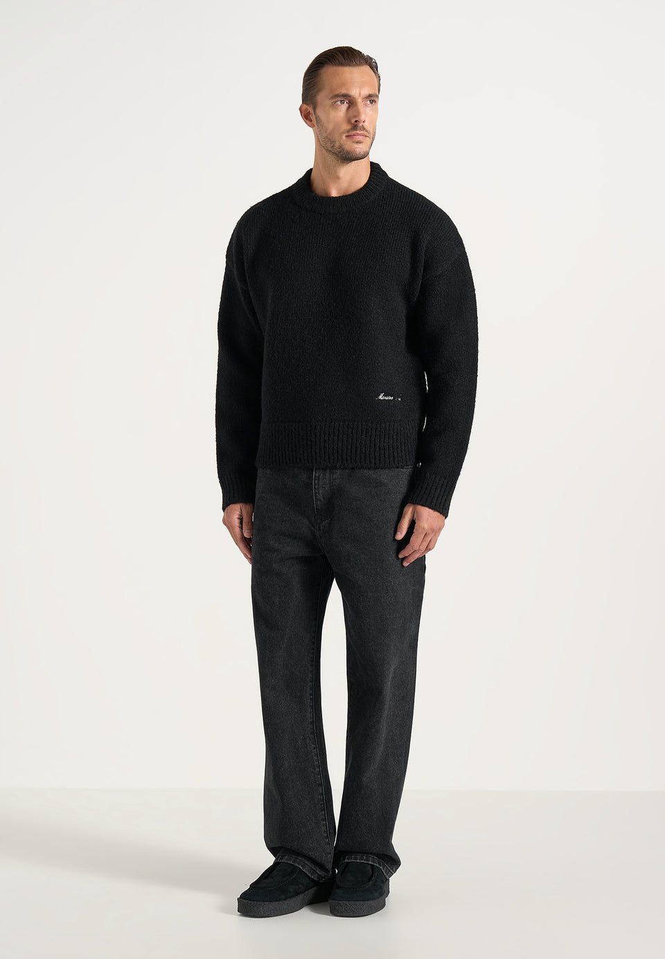KW001 - Brushed Wool-Blend Knit Signature Jumper - Black