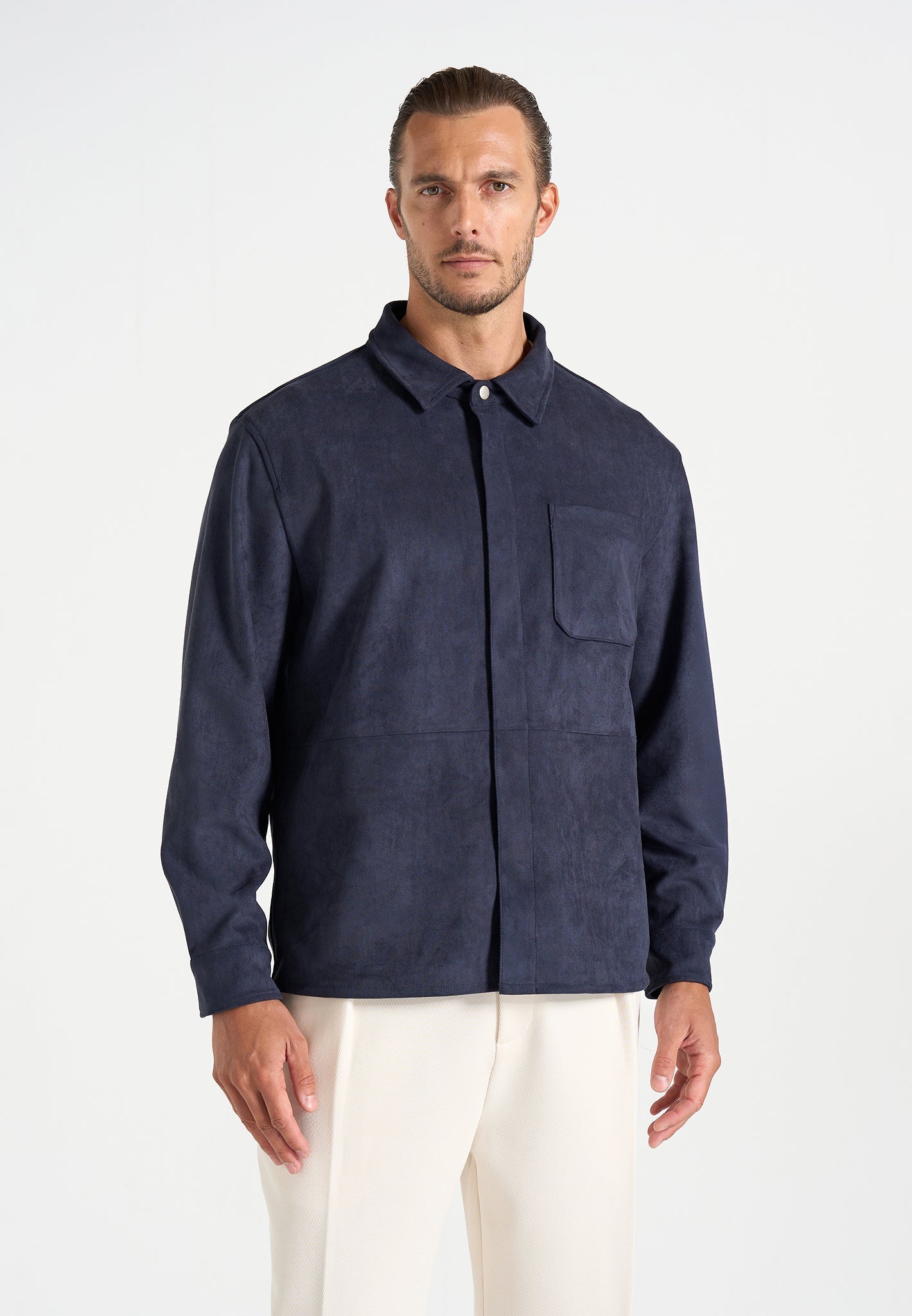 Andy - Unisex Suede Long Sleeve Shirt - Navy