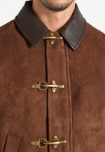 Nino - Unisex Clasp Detail Contrast Stitch Suede Jacket - Tan