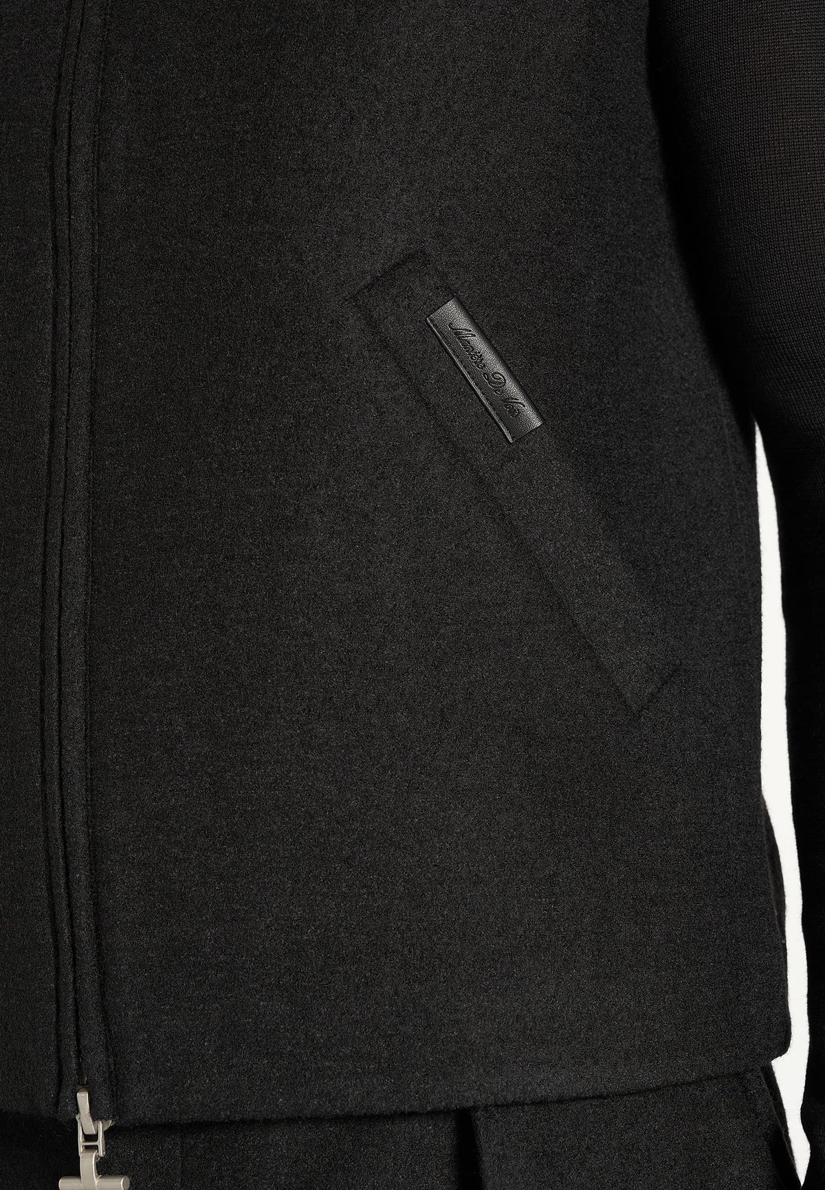 Levi - Herringbone Brushed Wool Zip Gilet - Black