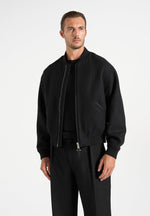 Leandro - Herringbone Brushed Wool Bomber Jacket - Black
