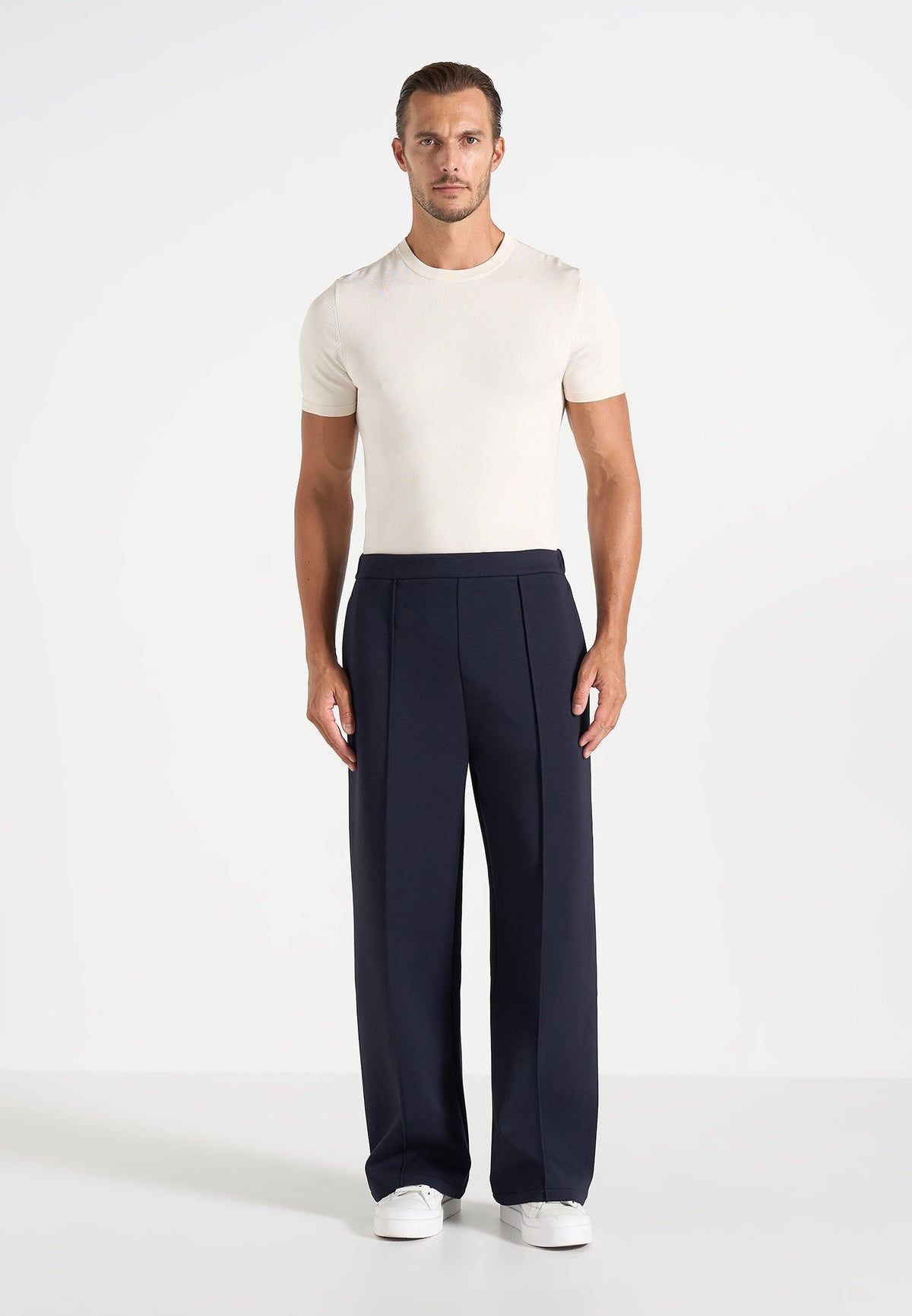 Jerome - Wide Leg Neoprene Pants - Navy