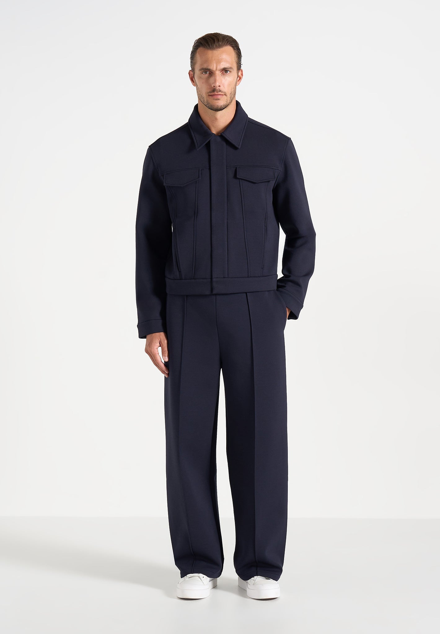 Jerome - Wide Leg Neoprene Pants - Navy