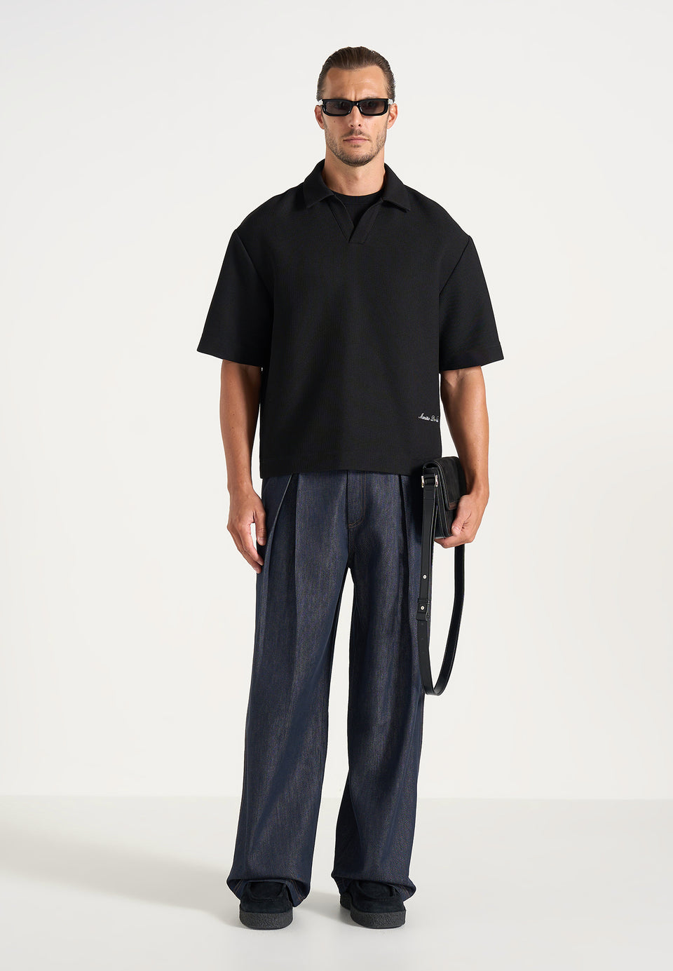 Lior - Box Pleat Wide Leg Denim Jeans - Indigo