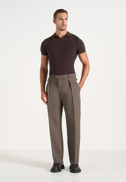 Dorian - Relaxed Fit Pleated Textured Tailored Pants - Taupe