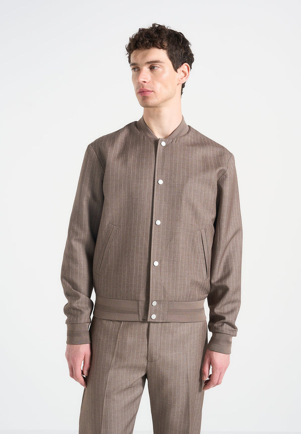 Savin - Pinstripe Bomber Jacket - Taupe