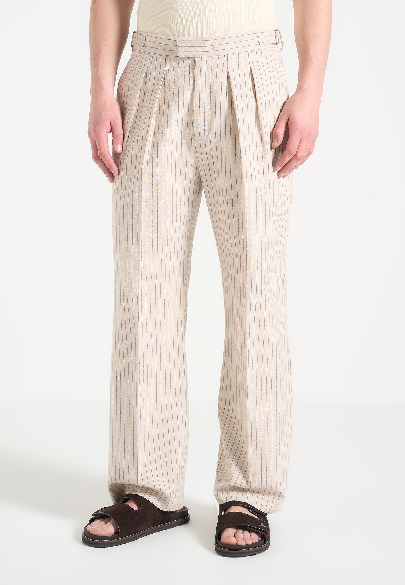 relaxed-fit-twin-pleat-pinstripe-trousers-beige 
