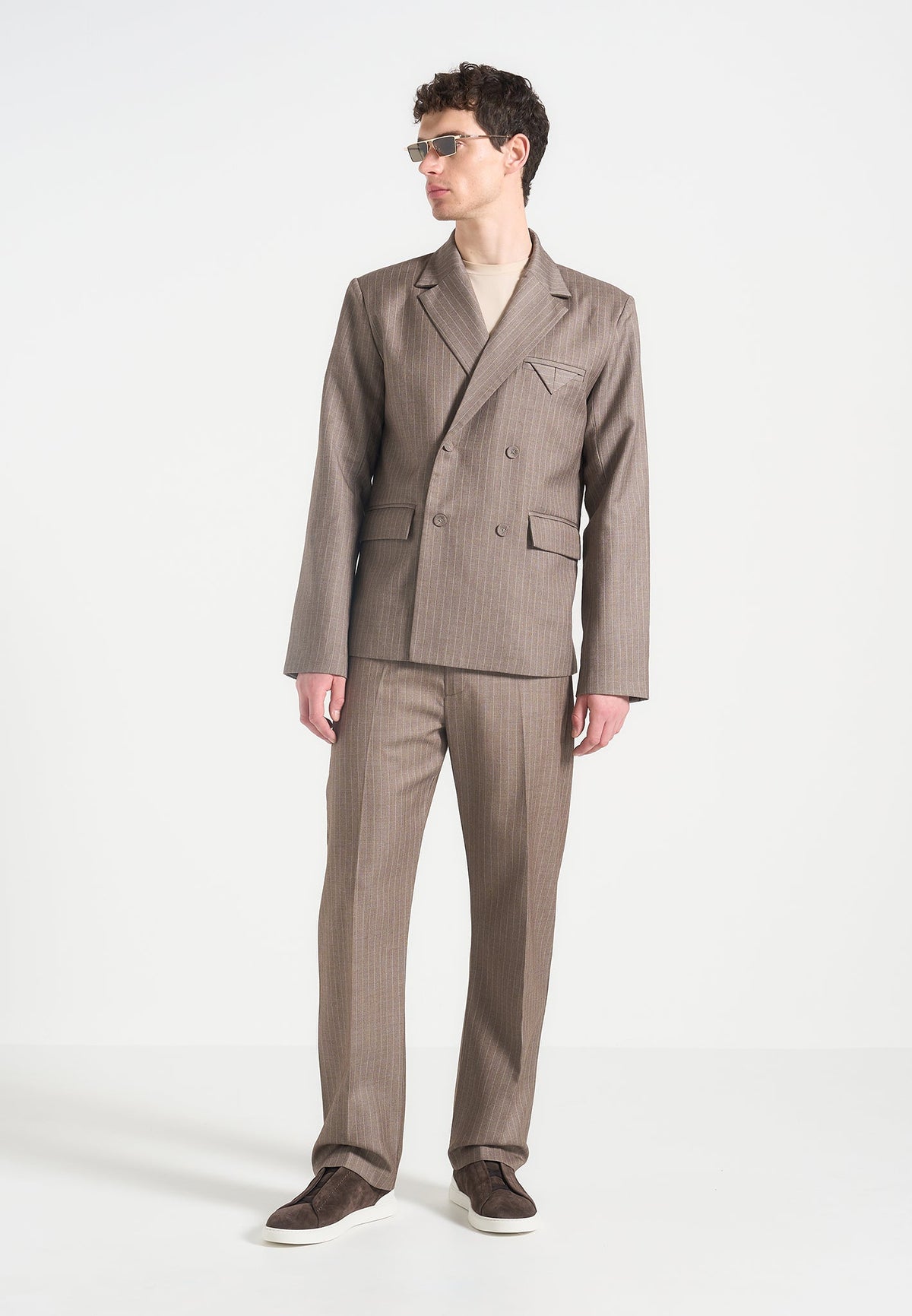 Didier - Double Breasted Pinstripe Suit Jacket - Taupe