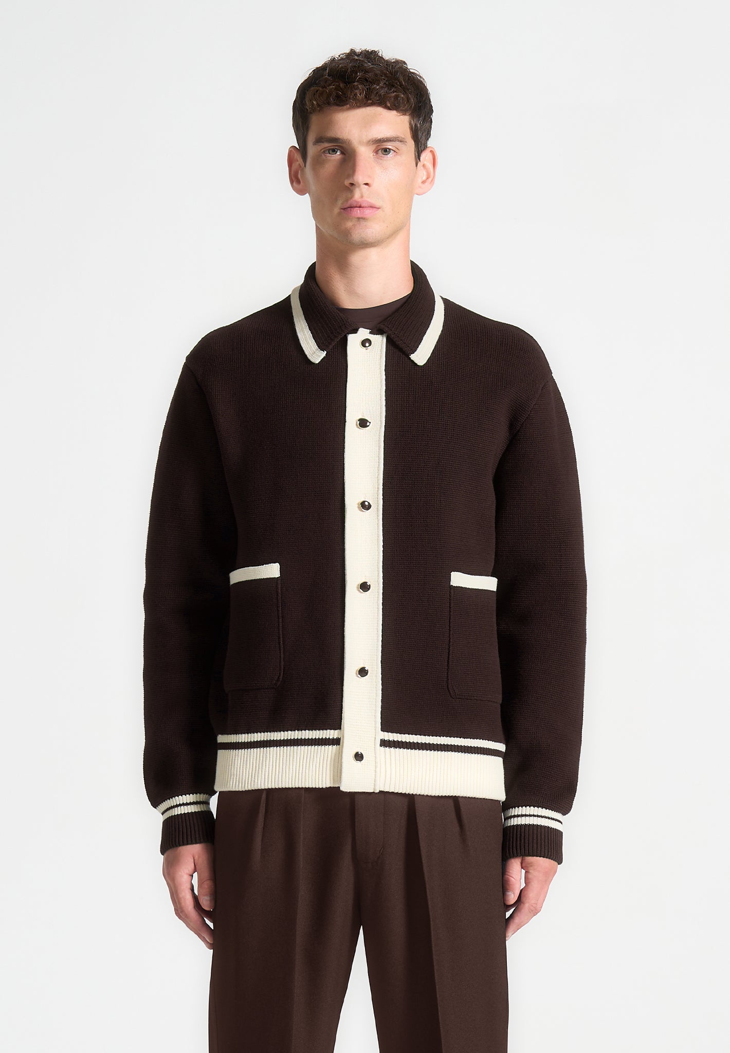 Julien - Classic Combed Cotton Knit Cardigan - Brown