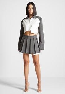 Juliette - Pinstripe Pleated Skort - Grey Pinstripe