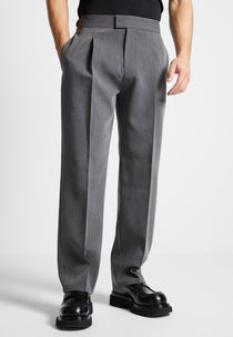 Relaxed Fit Grained Pleated Tailored Trousers - Dark Grey
