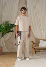 Leon - Boxy Cropped Hatched T-Shirt - Beige