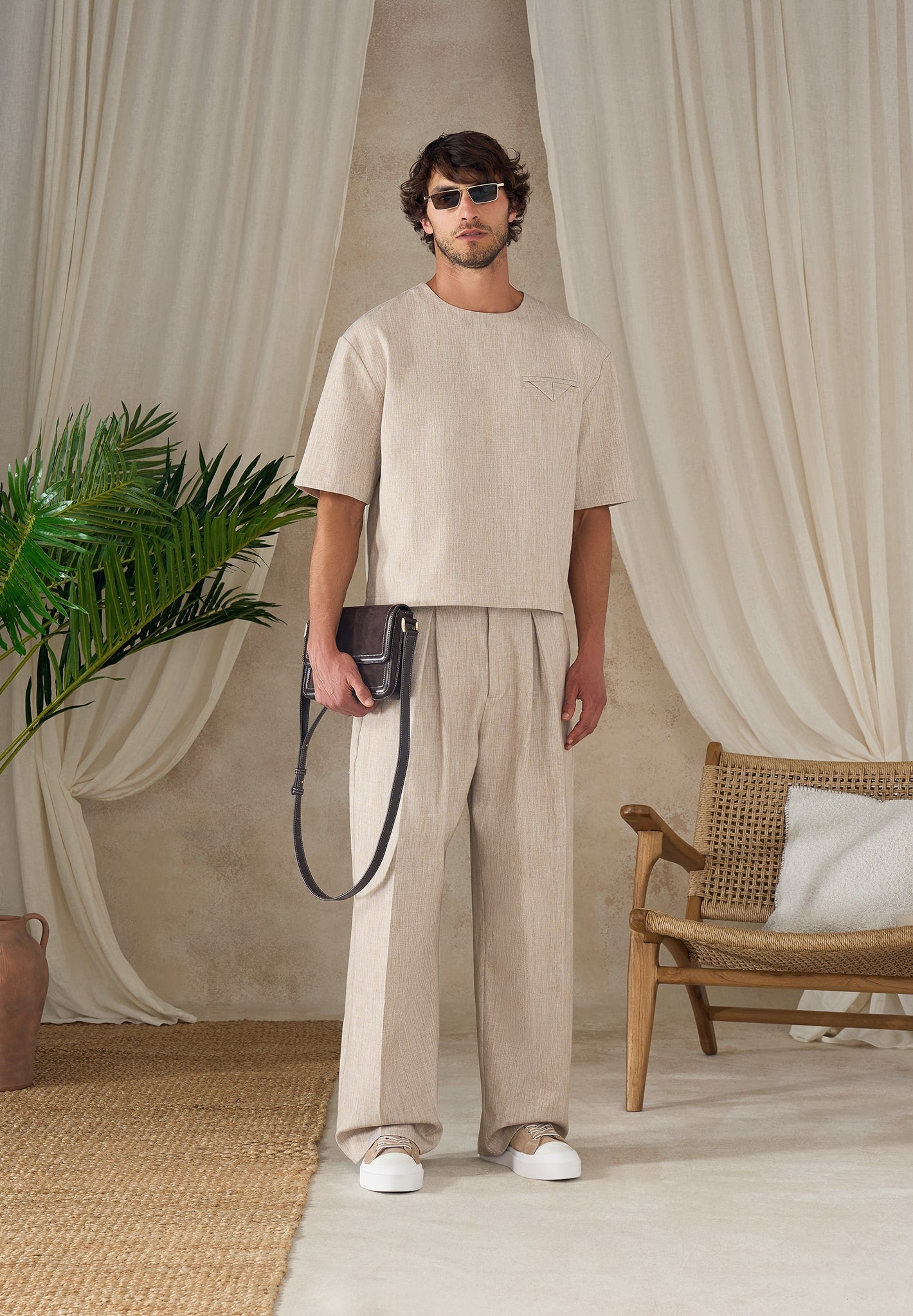 Lior - Box Pleat Wide Leg Pants - Beige