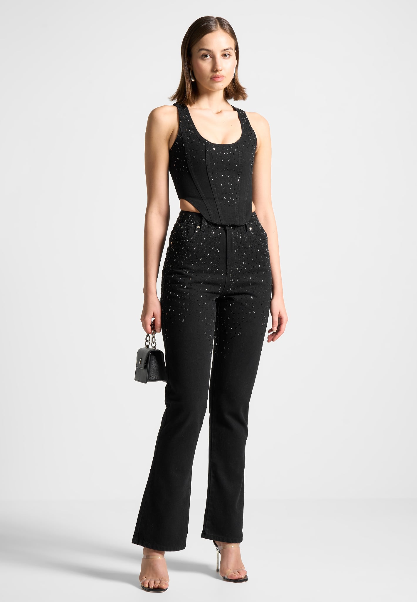 scattered-rhinestone-mini-flare-jeans-washed-black 
