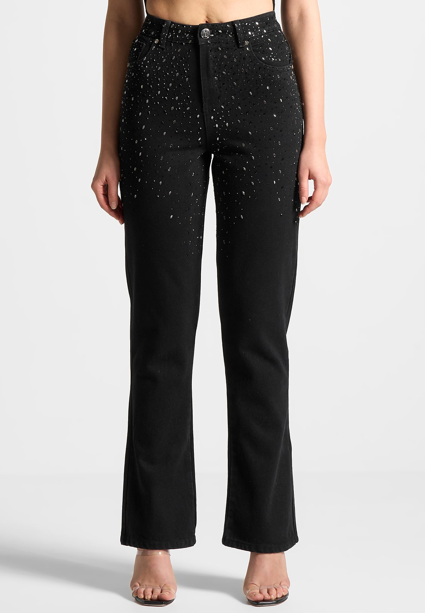 scattered-rhinestone-mini-flare-jeans-washed-black 