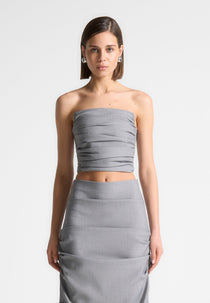 Pleated Bandeau Tailored Corset Top - Grey