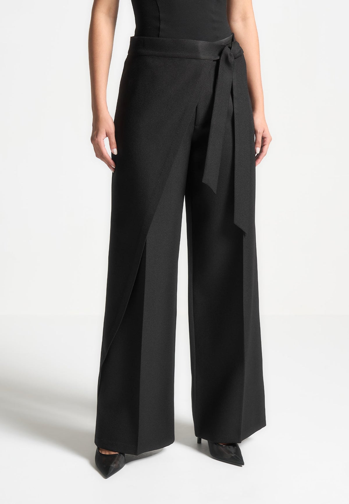 Tailored Wrap Pants with Tie - Black