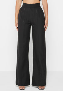 Trousers with Leather Pintuck - Black