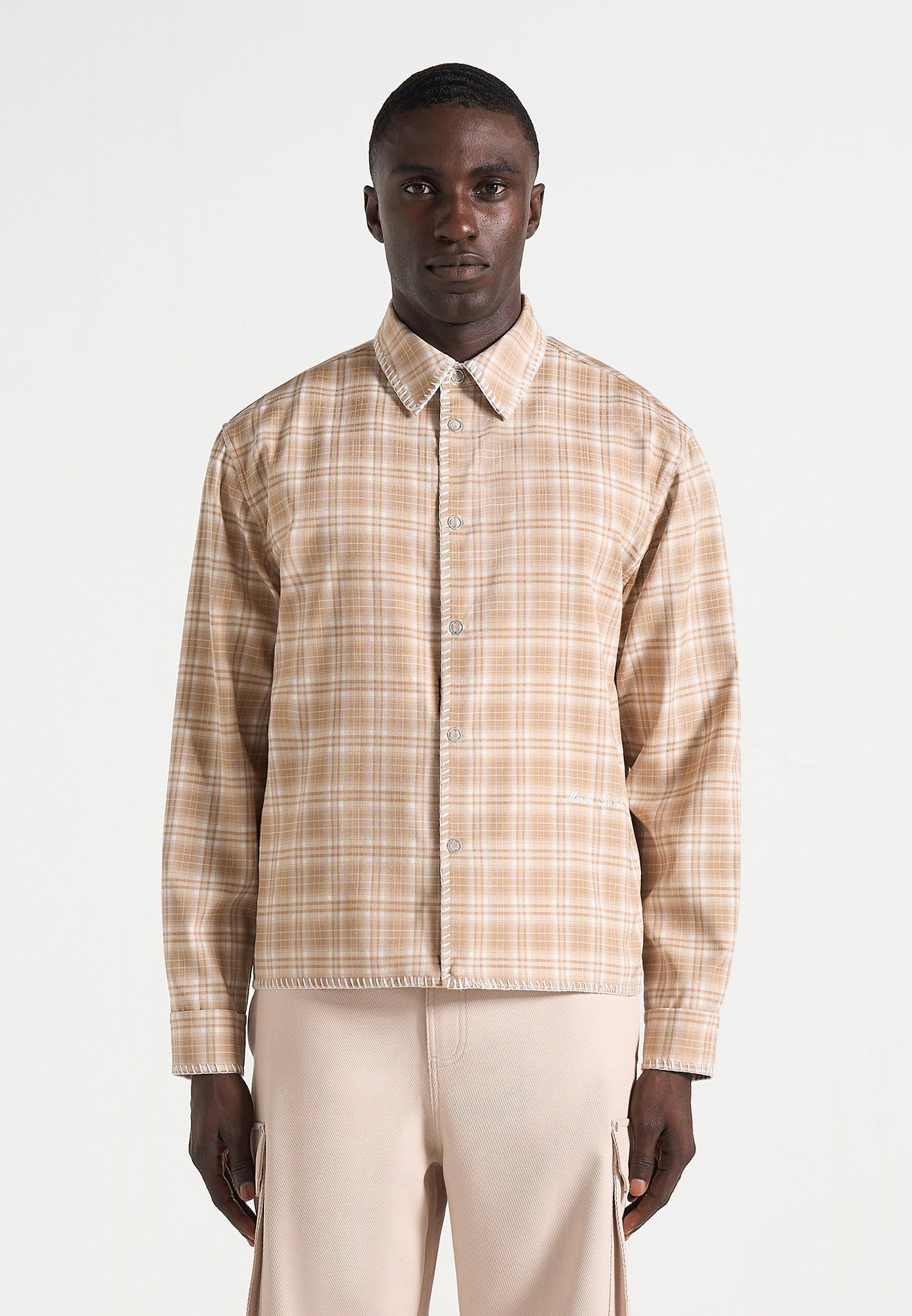 blake-unisex-whipstitch-check-shirt-beige