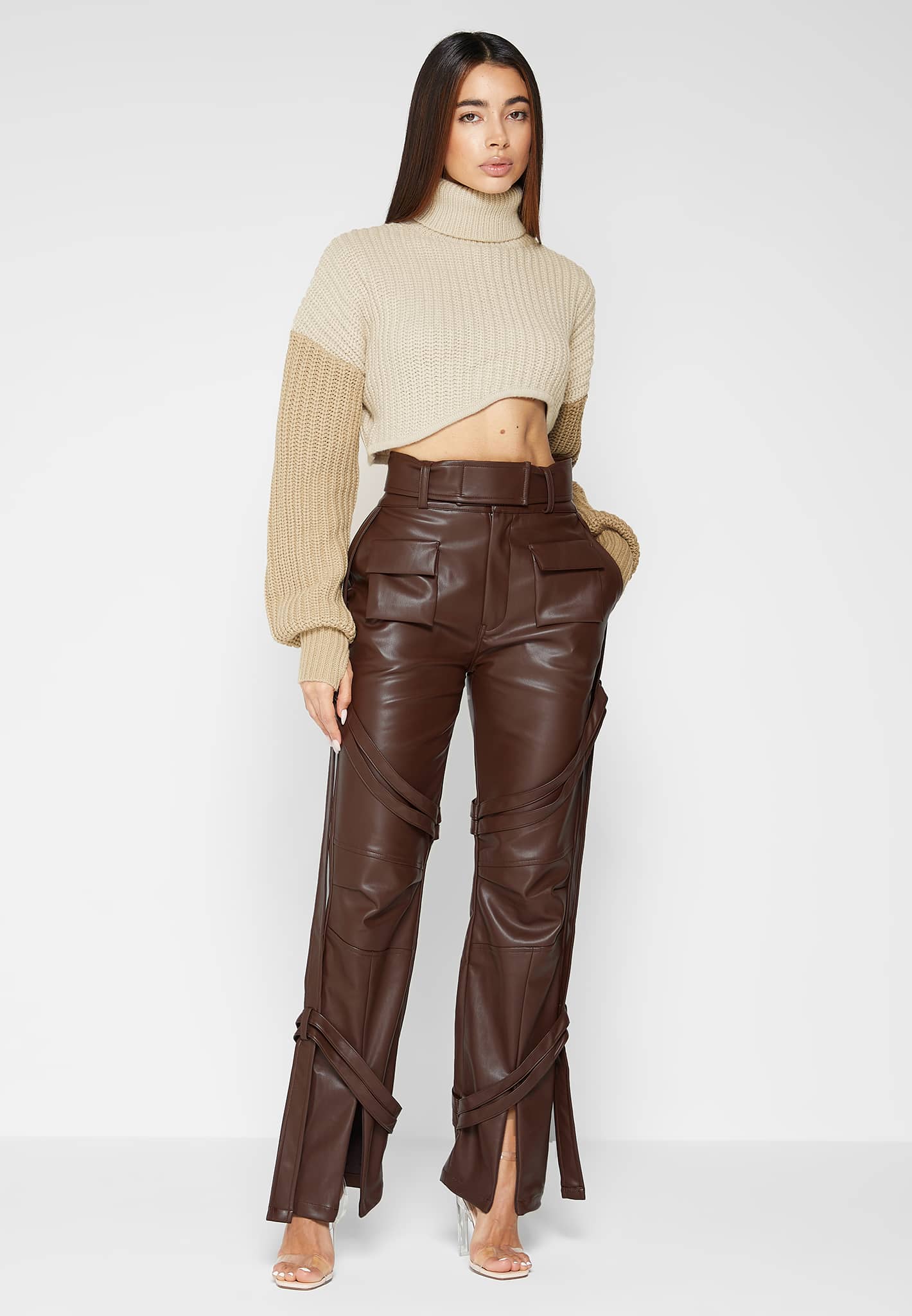 vegan-leather-carpenter-cargo-trousers-brown 