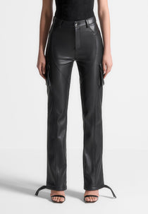 Leather Biker Trousers - Black