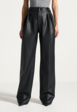 olivia-pebbled-leather-pleated-stacked-pants-black