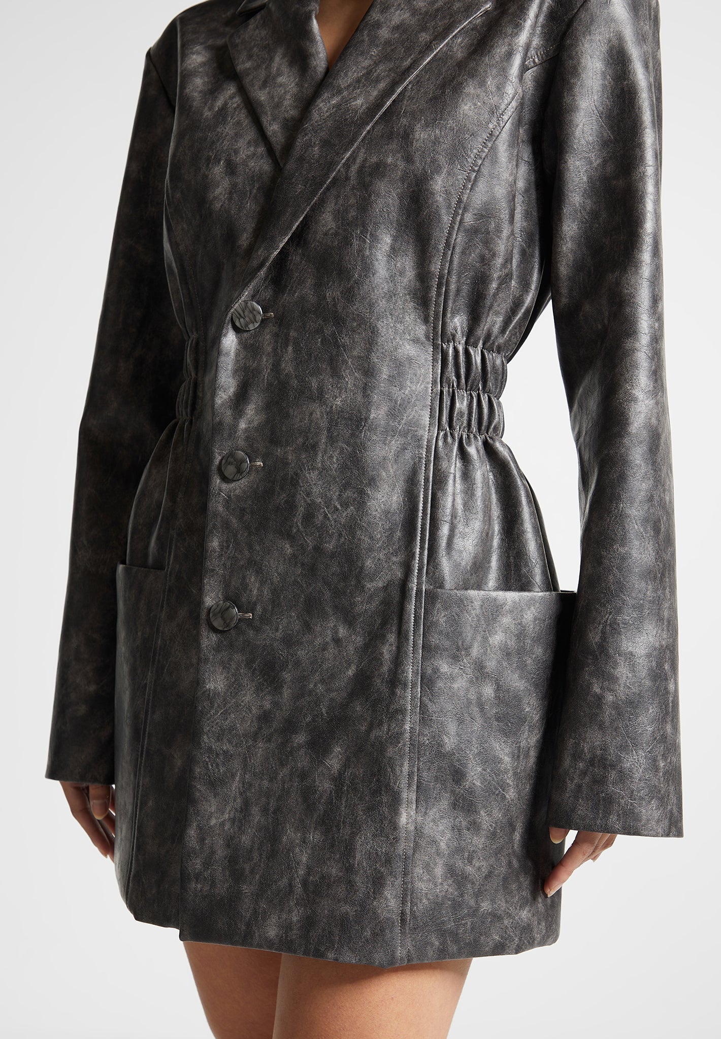 vintage-double-breasted-vegan-leather-blazer-dress-grey 